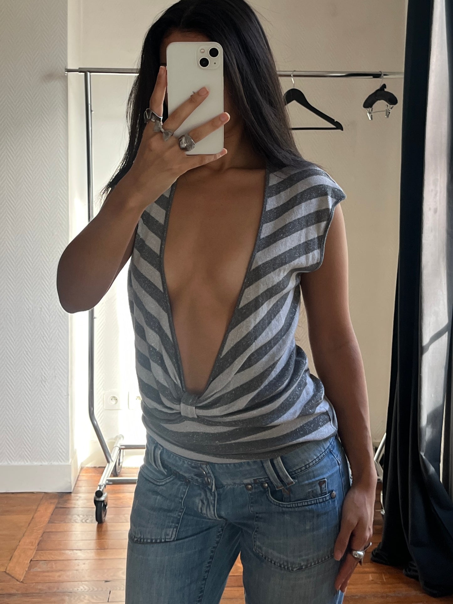 Vintage striped V-neck top