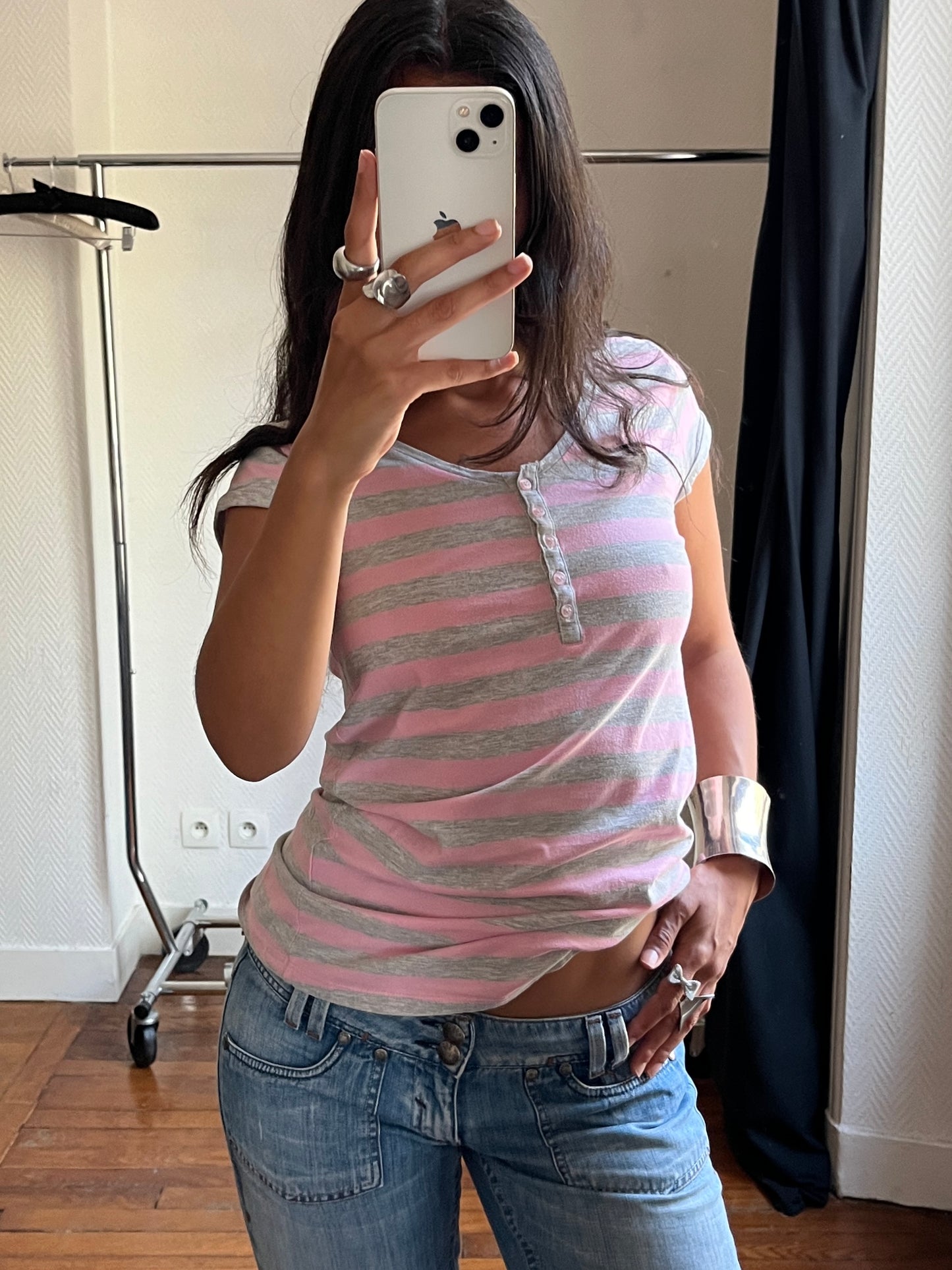 Vintage stripped pink and grey top