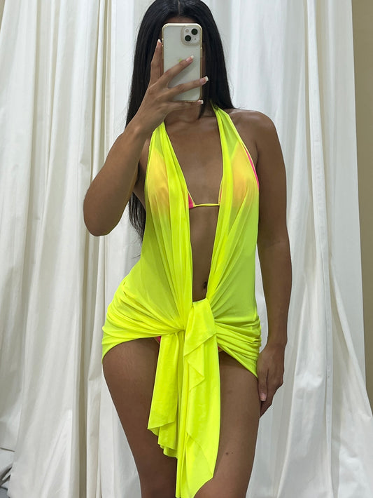 Vintage neon yellow beach dress