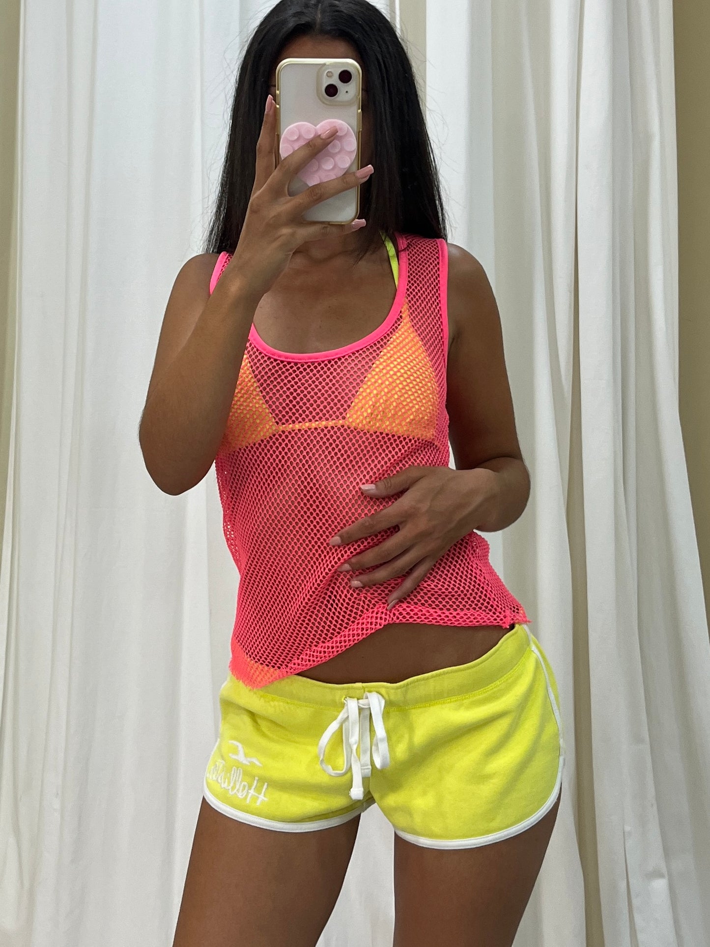Vintage neon pink fishnet top