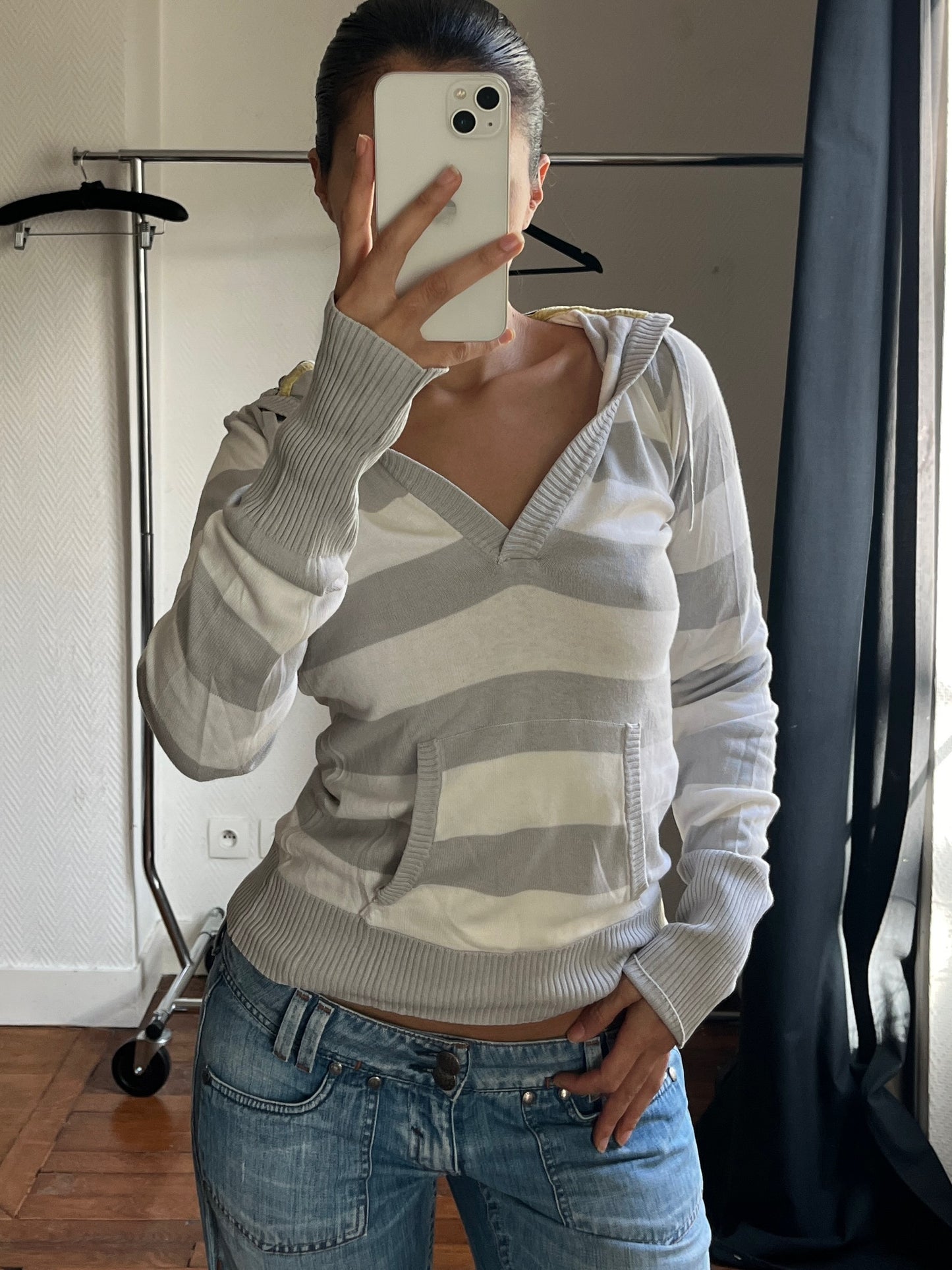 Vintage striped hooded pull over