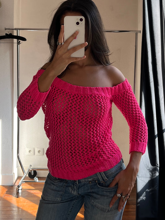 Vintage neon pink fishnet top