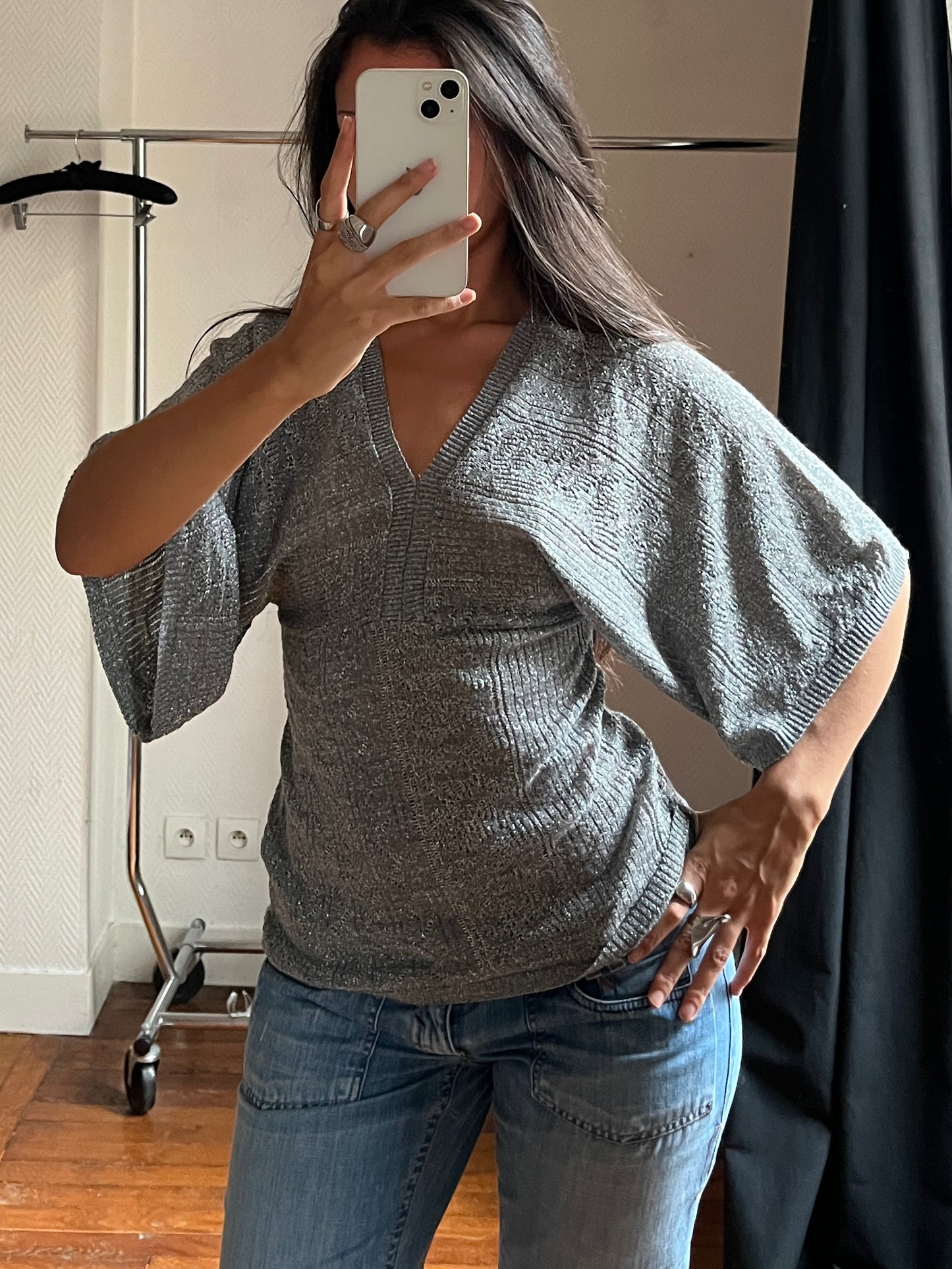 Vintage batwing grey sparkling top