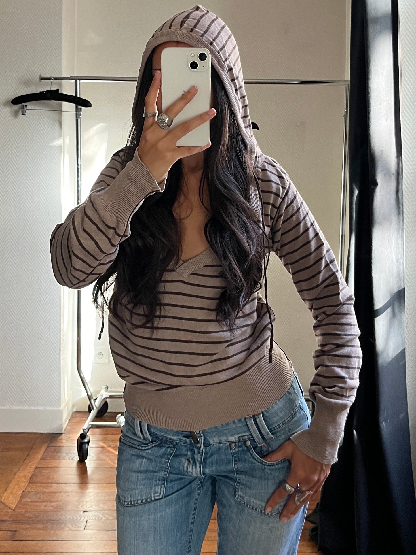 Vintage hooded striped pull over