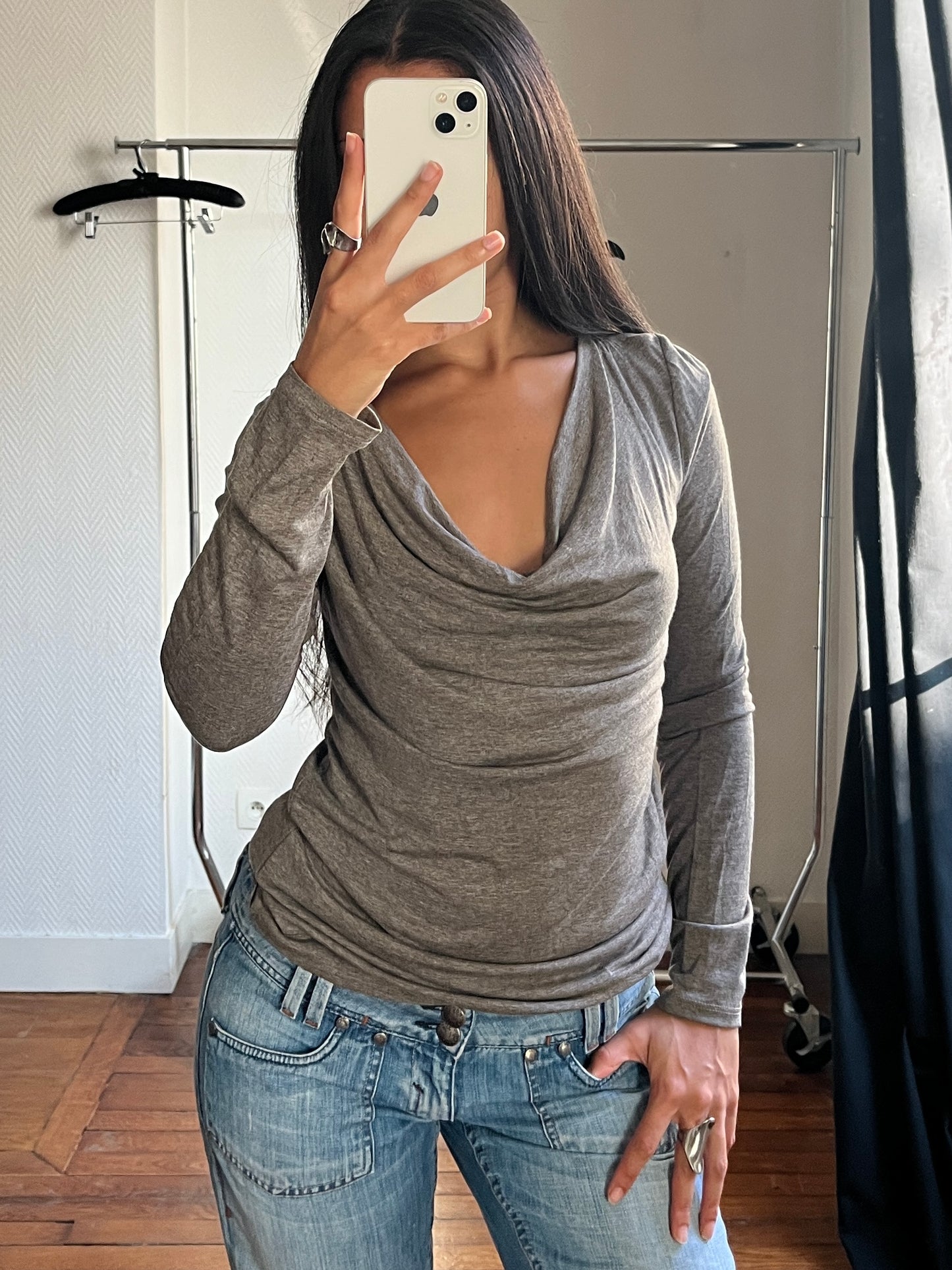 Vintage brown/grey draped top