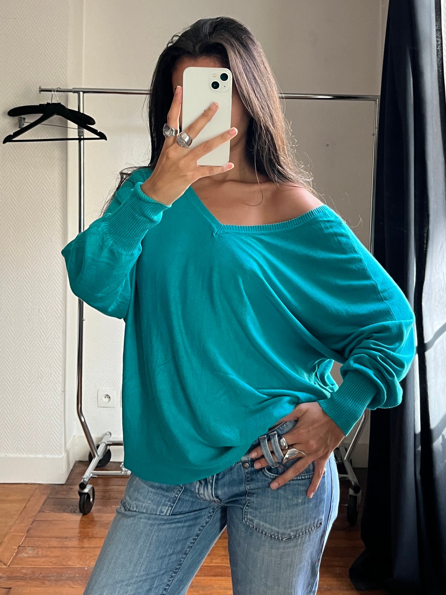 Vintage blue draped pull over