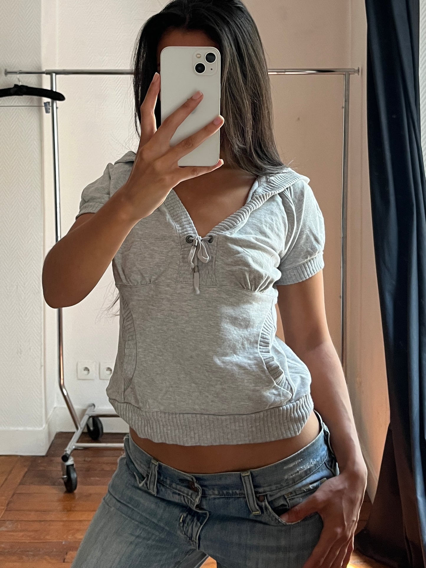 Vintage grey hooded sporty top