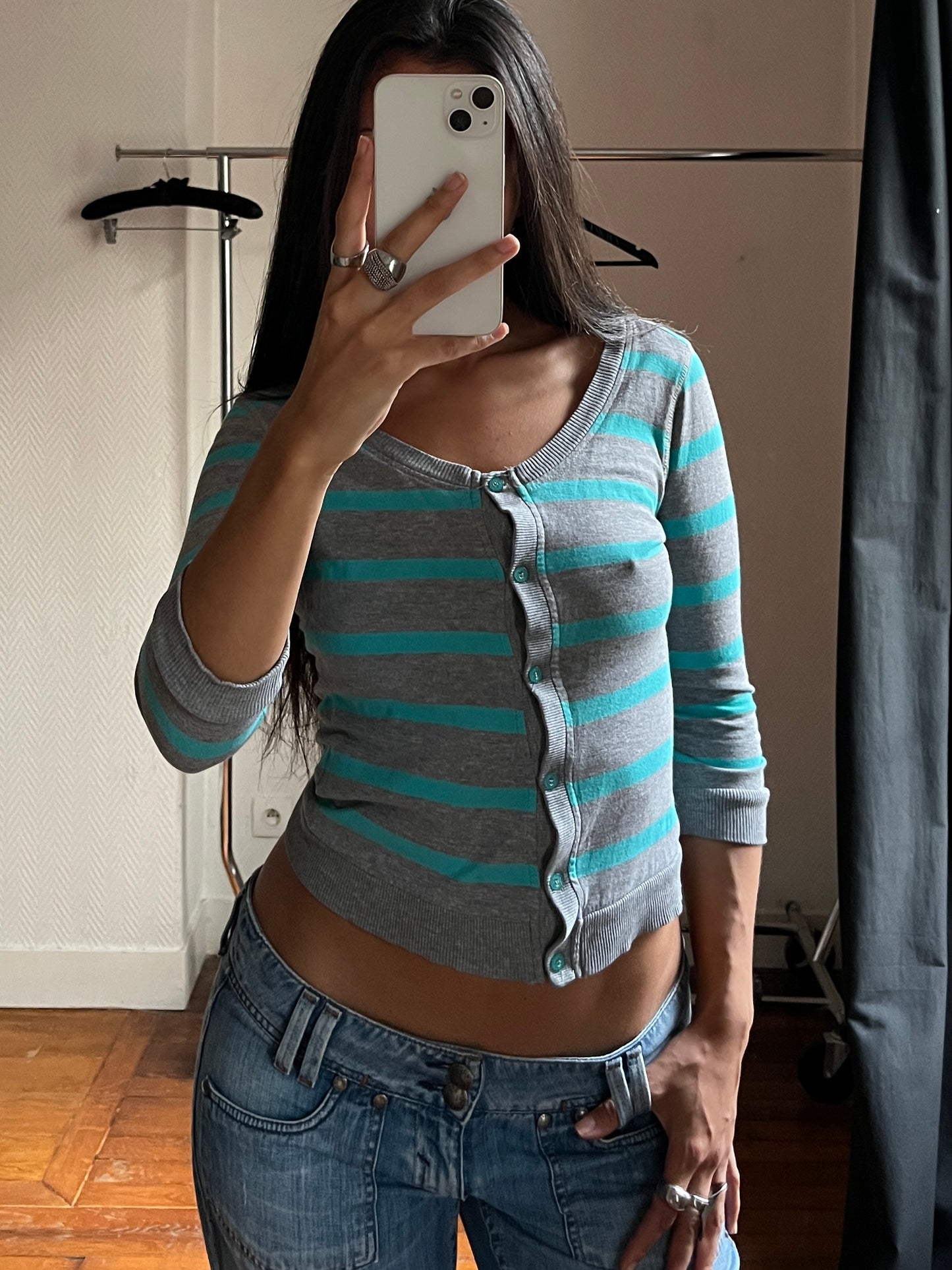 Vintage short striped buttoned top