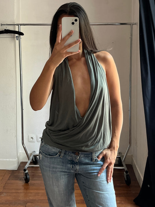 Vintage khaki draped halter top