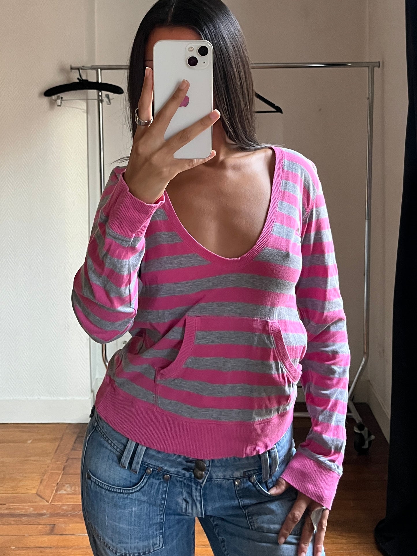 Vintage striped hooded pull over