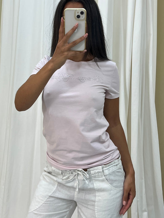 Vintage Tommy Hilfiger baby pink strass teea