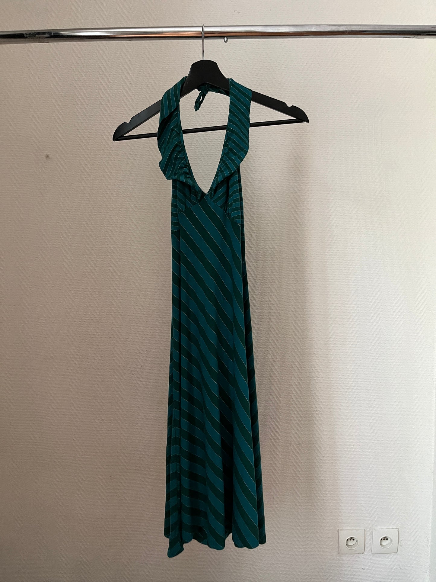 Vintage blue and green halter dress
