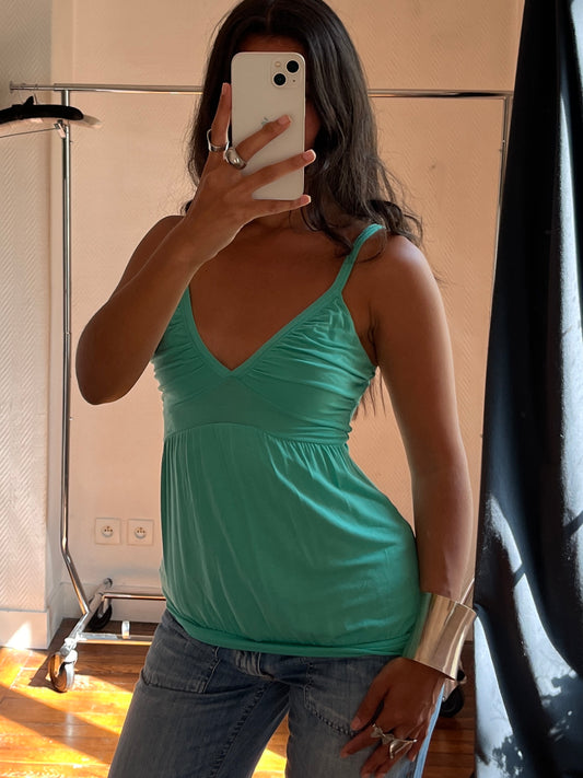 Vintage turquoise green draped cami top