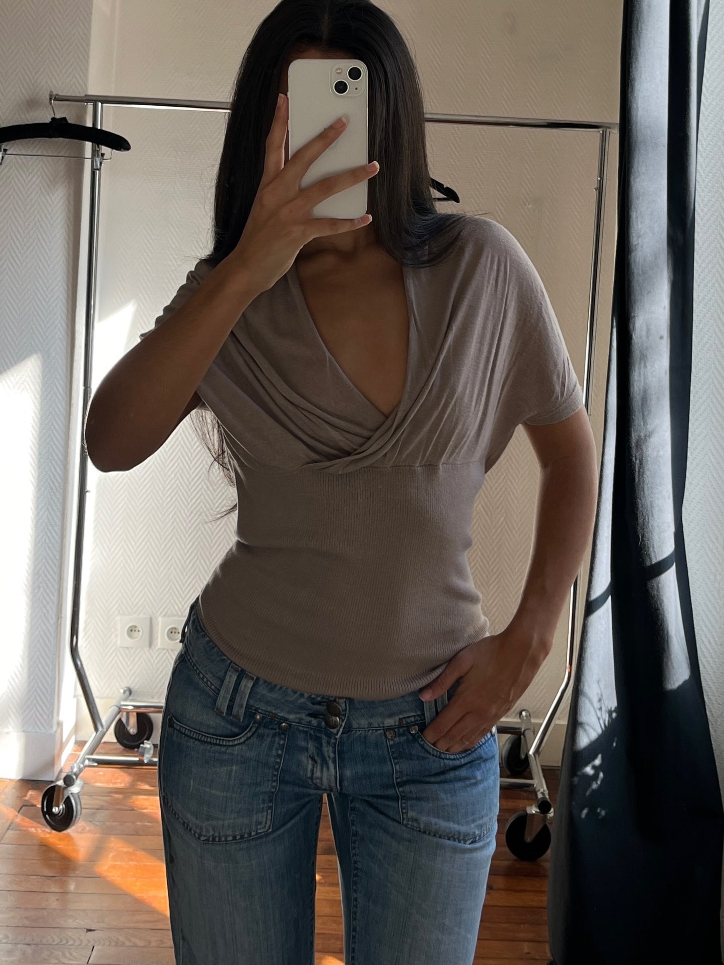 Vintage beige draped top
