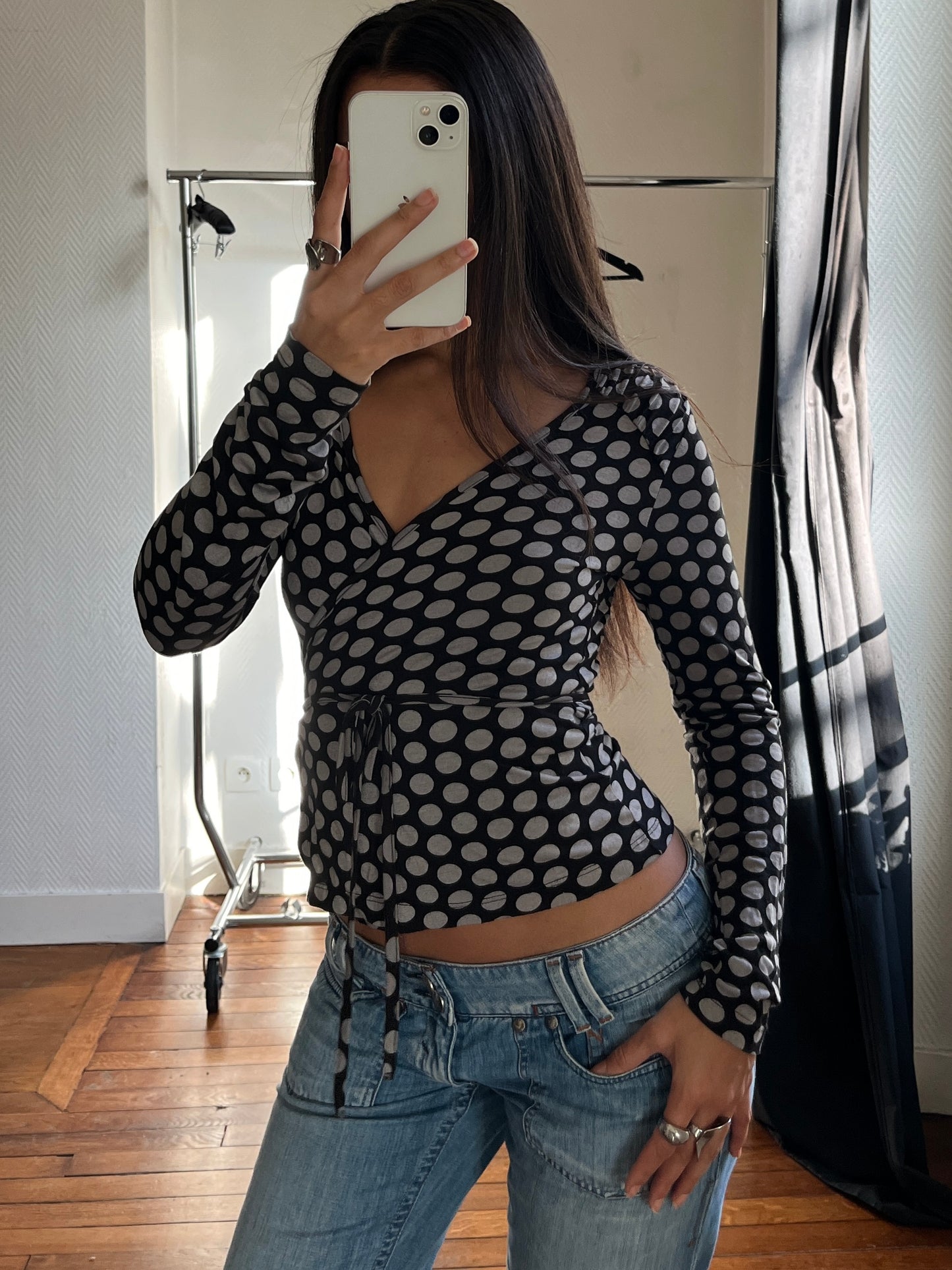 Vintage polka dot wrap up top
