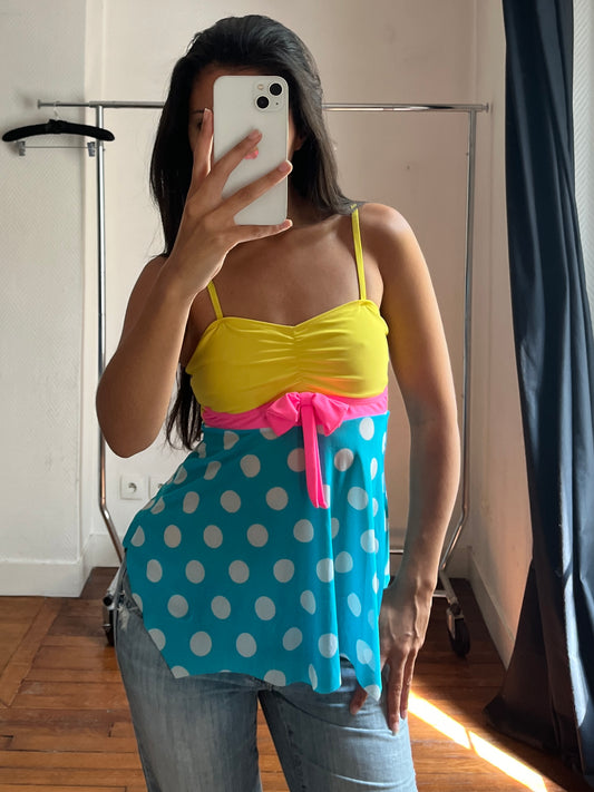 Vintage polka dot & neon colorful lycra top