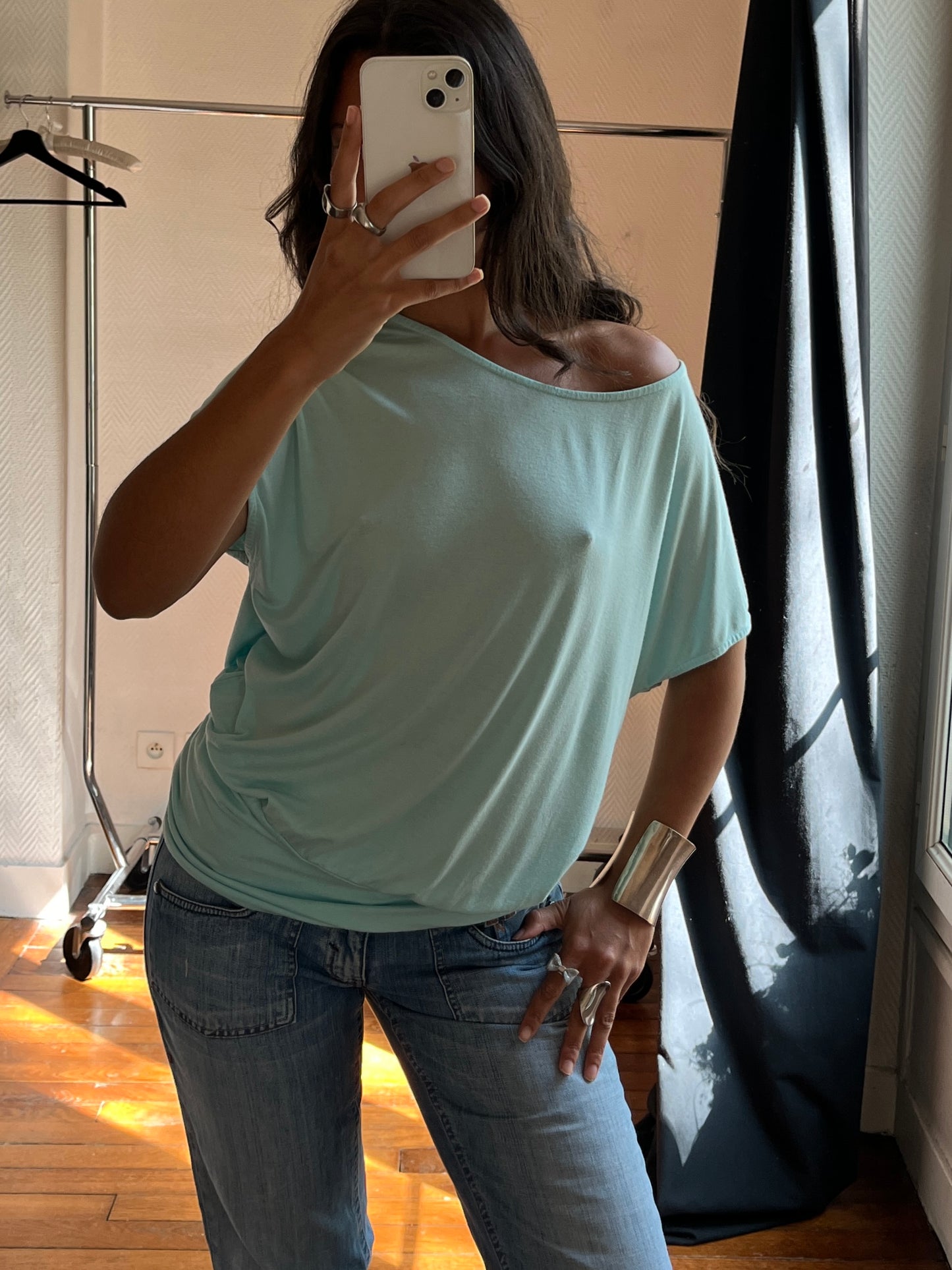Vintage light blue draped top