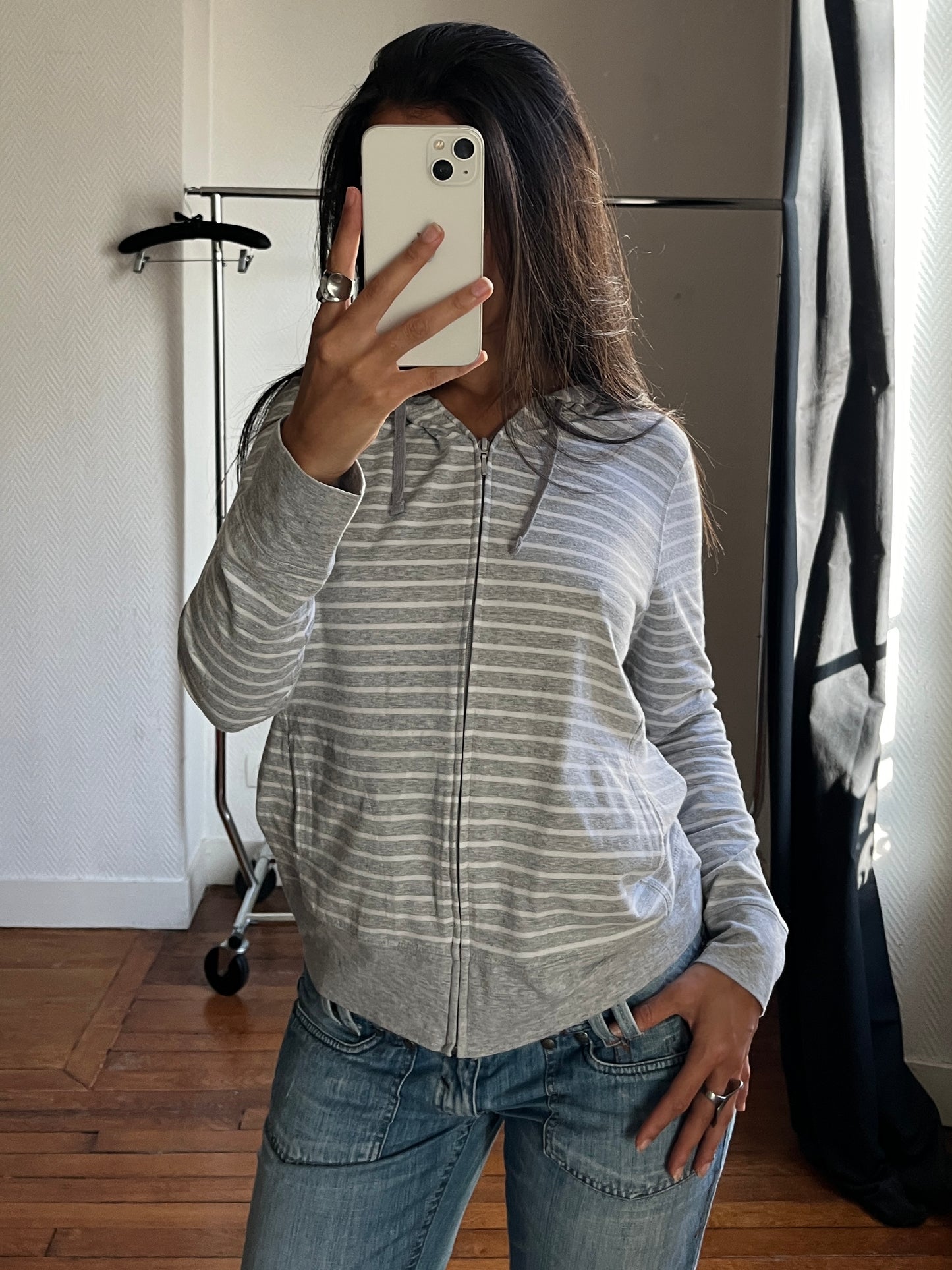 Vintage striped zip up hooded jacket