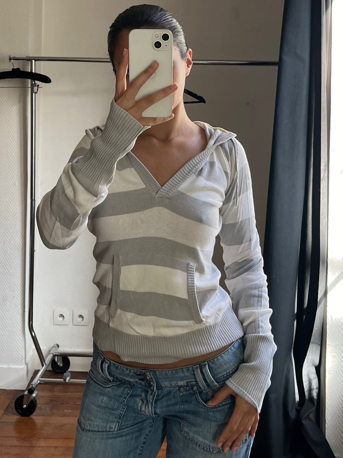 Vintage striped hooded pull over