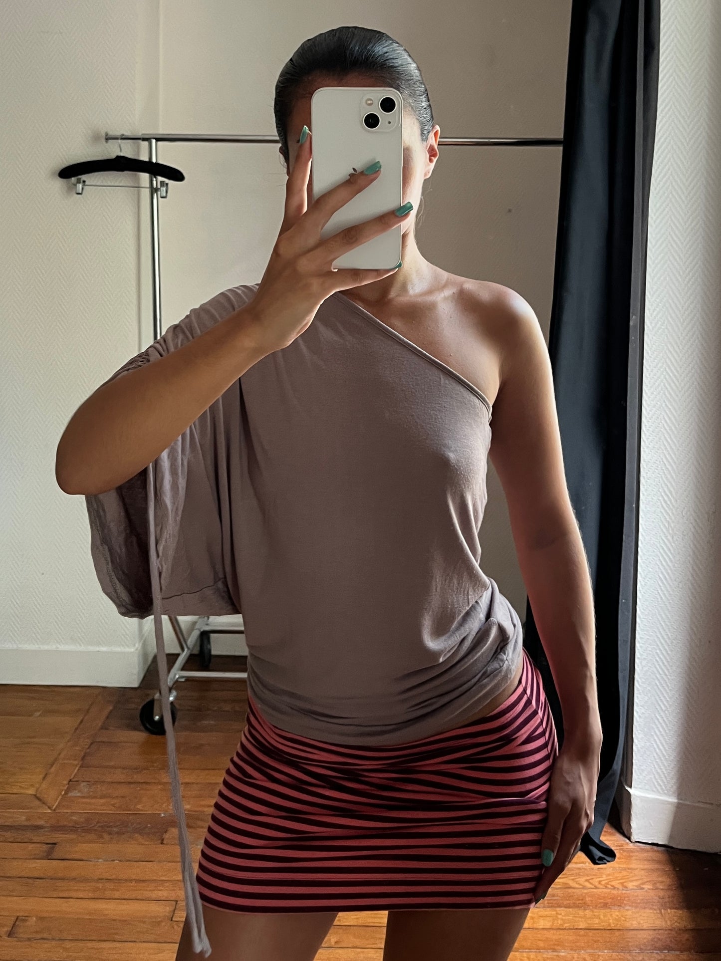 Vintage grey/brown asymmetrical draped top