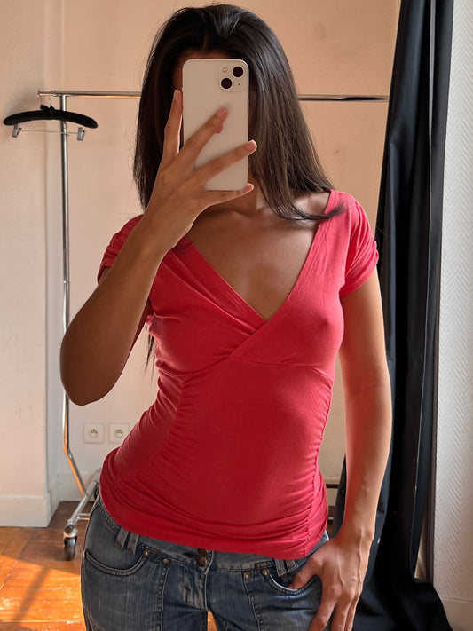 Vintage coral draped top