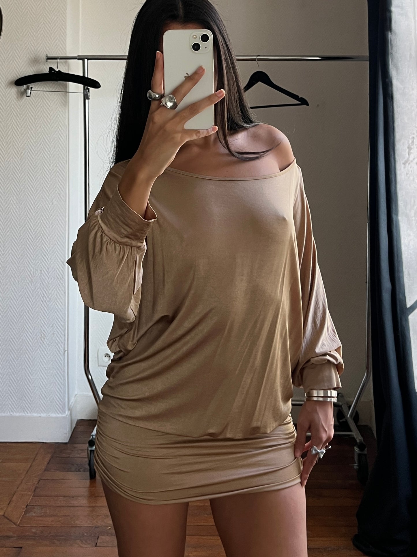 Vintage gold draped mini dress/tunique