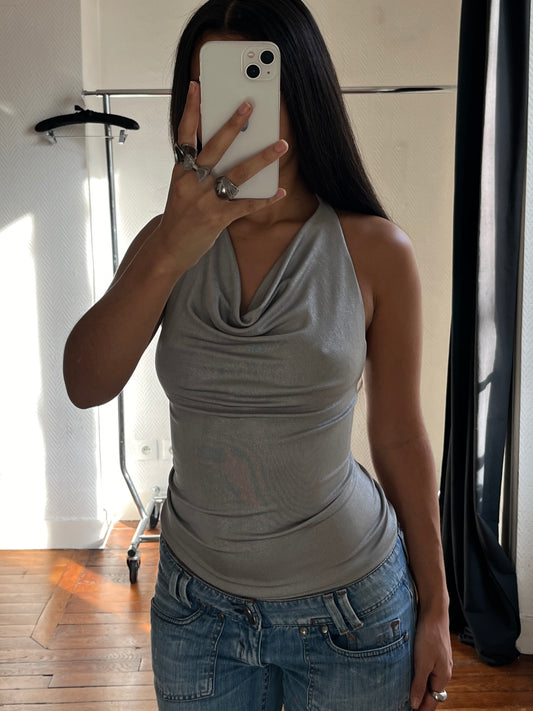 Vintage halter silver party top