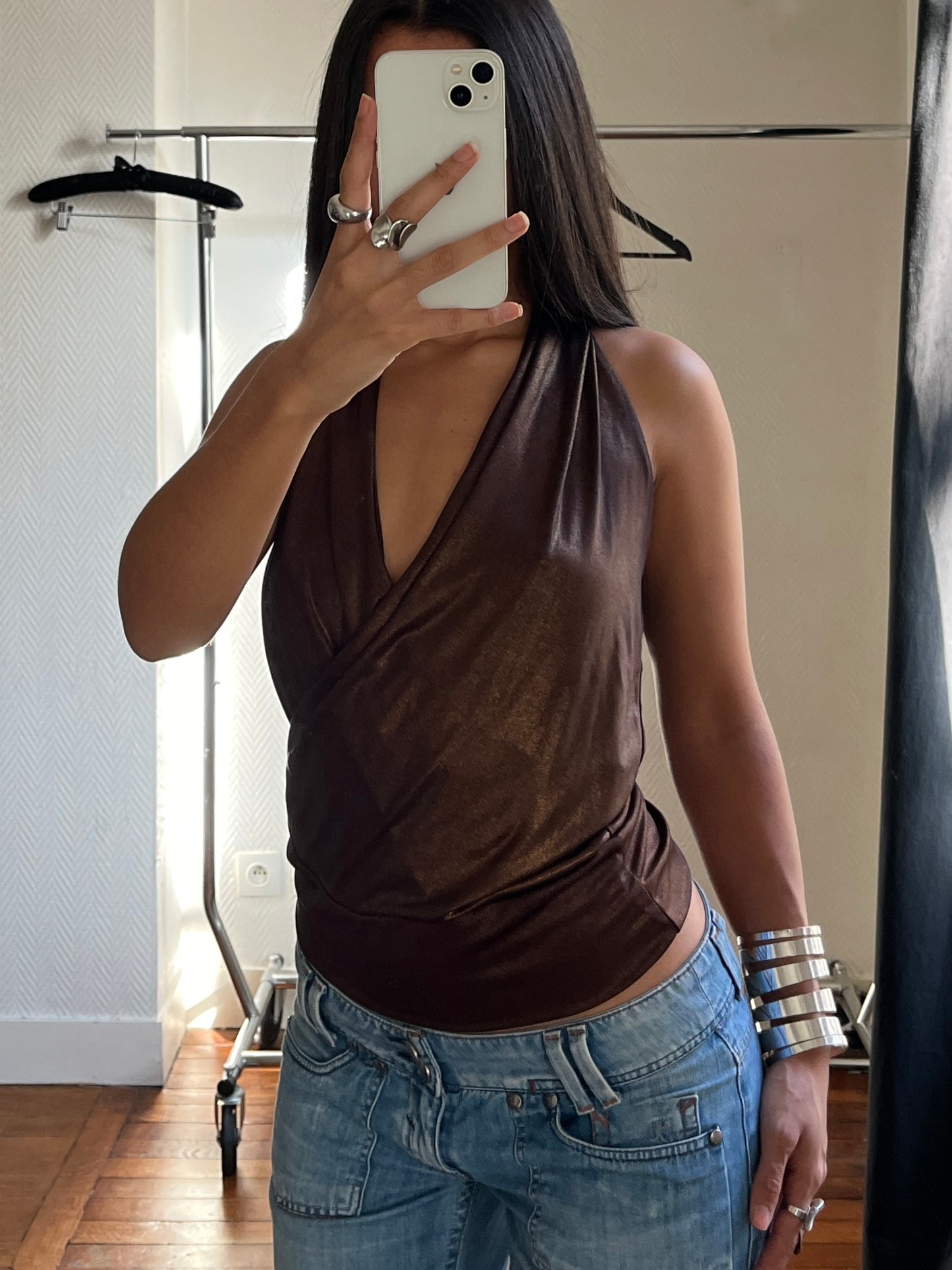 Vintage brown party halter top