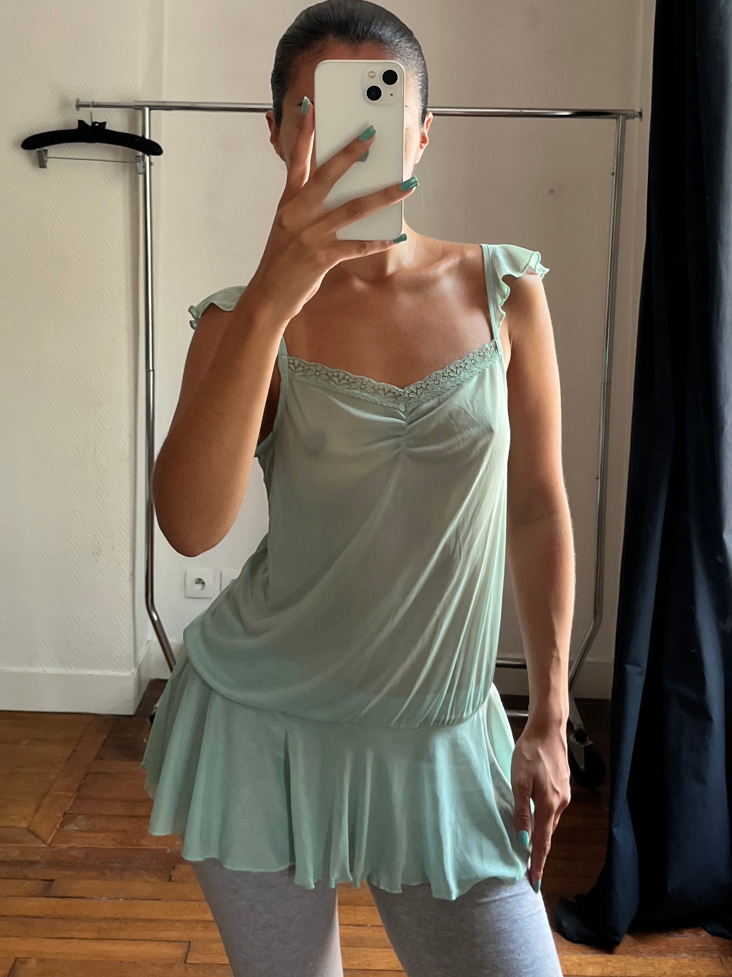 Vintage mint see through long top/mini dress