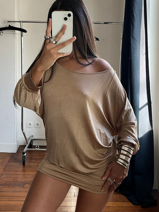 Vintage gold draped mini dress/tunique
