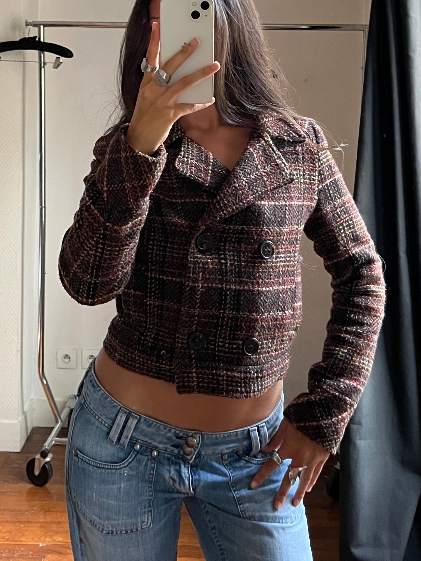 Vintage short tweed trench coat