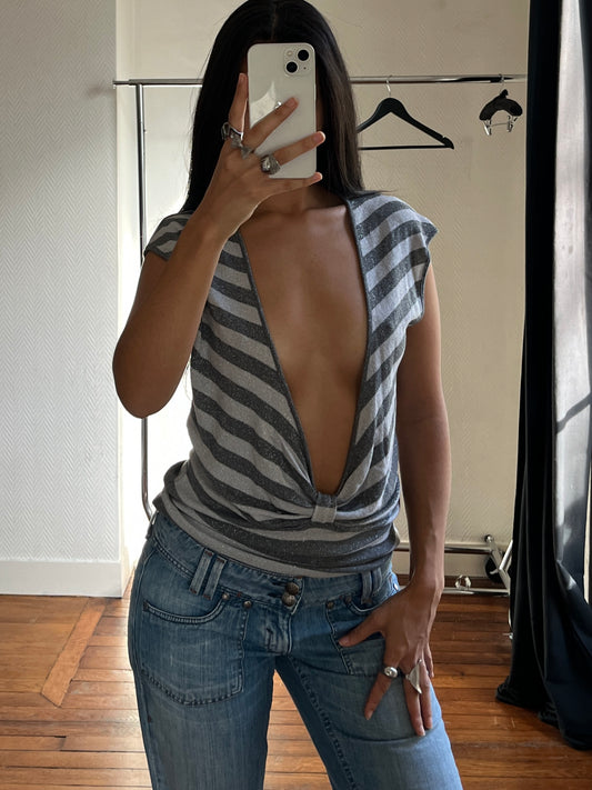 Vintage striped V-neck top