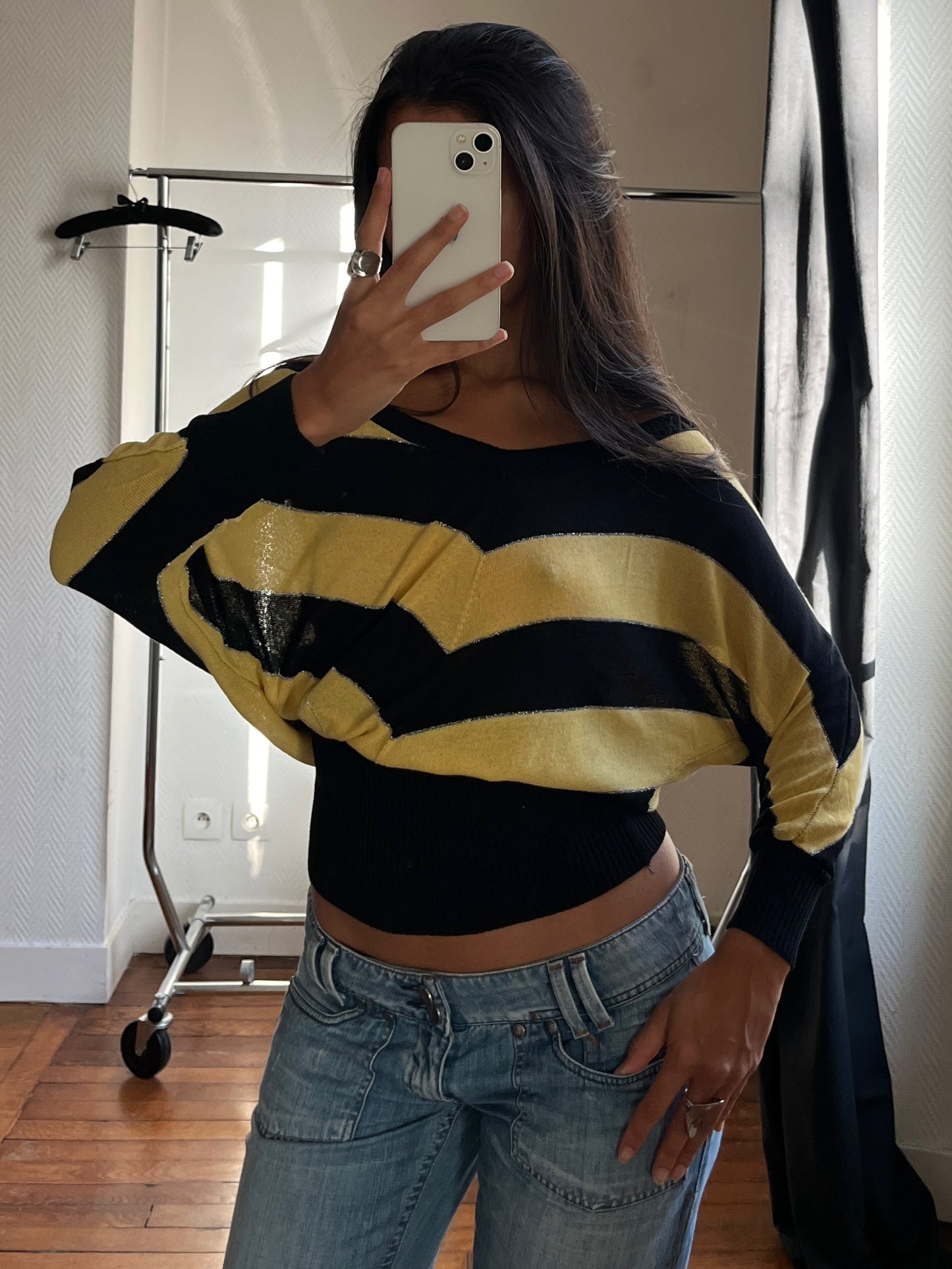 Vintage batwing striped knitted top