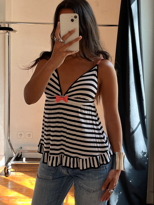 Vintage striped top with pink details