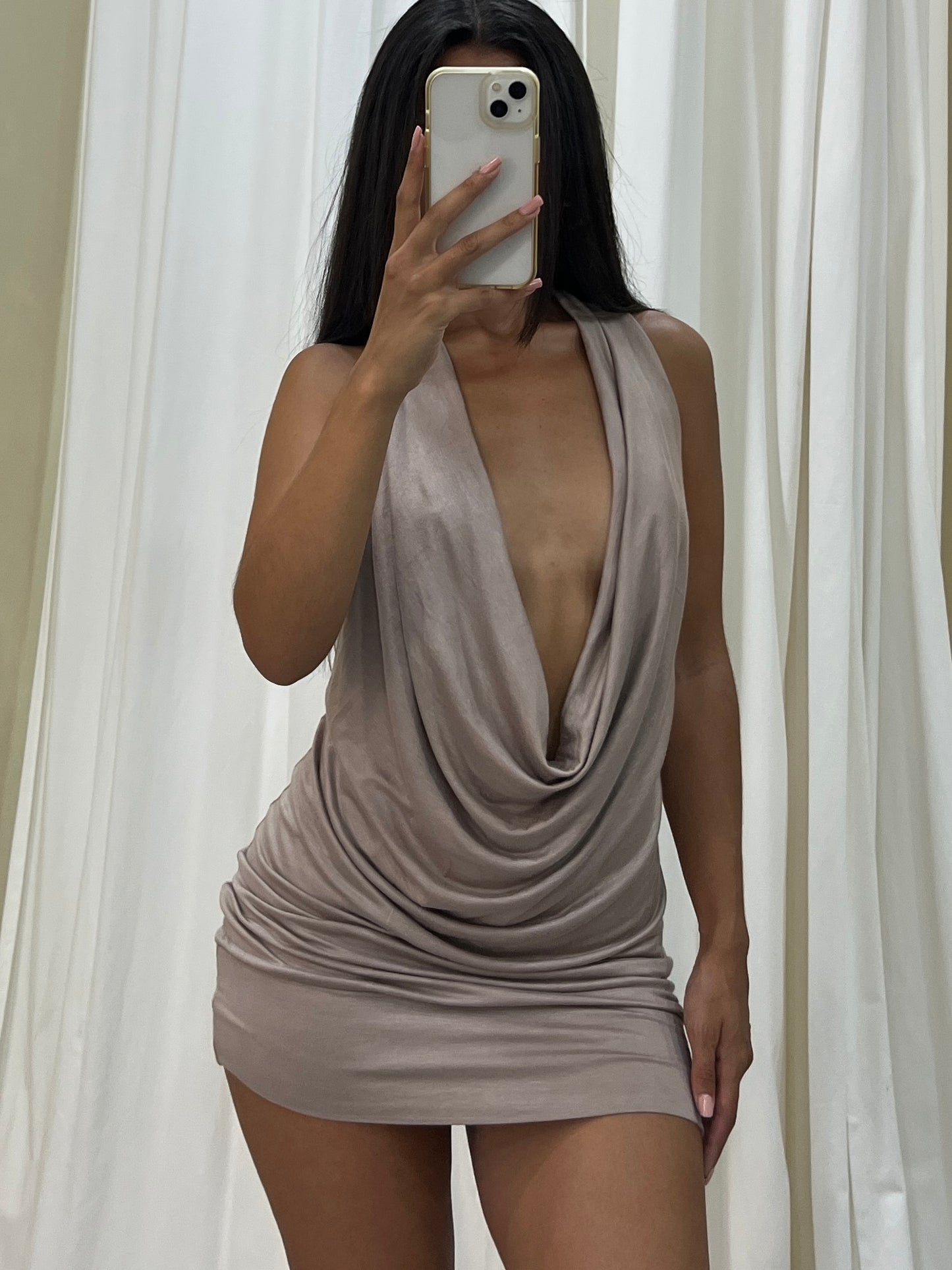 Vintage beige halter draped dress
