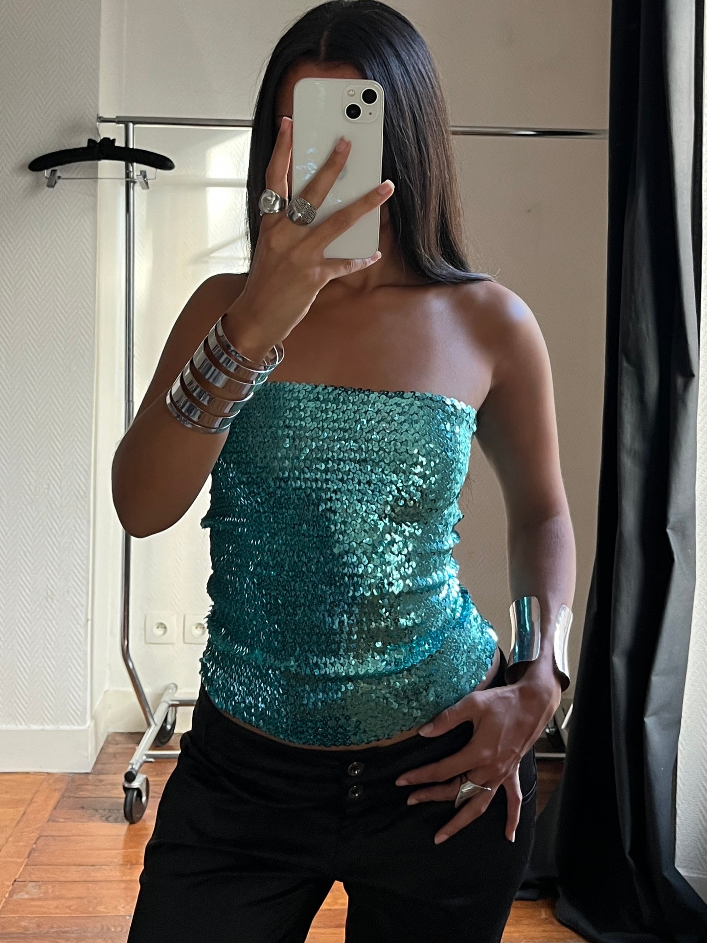 Vintage blue sequins tube top