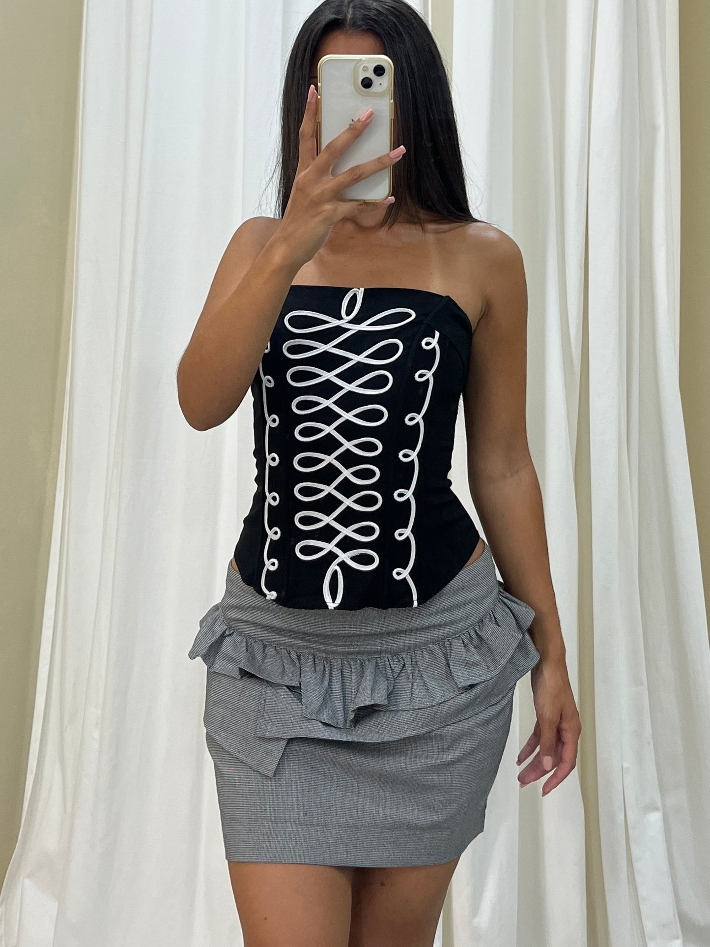 Vintage black and white napoléonien style bustier top