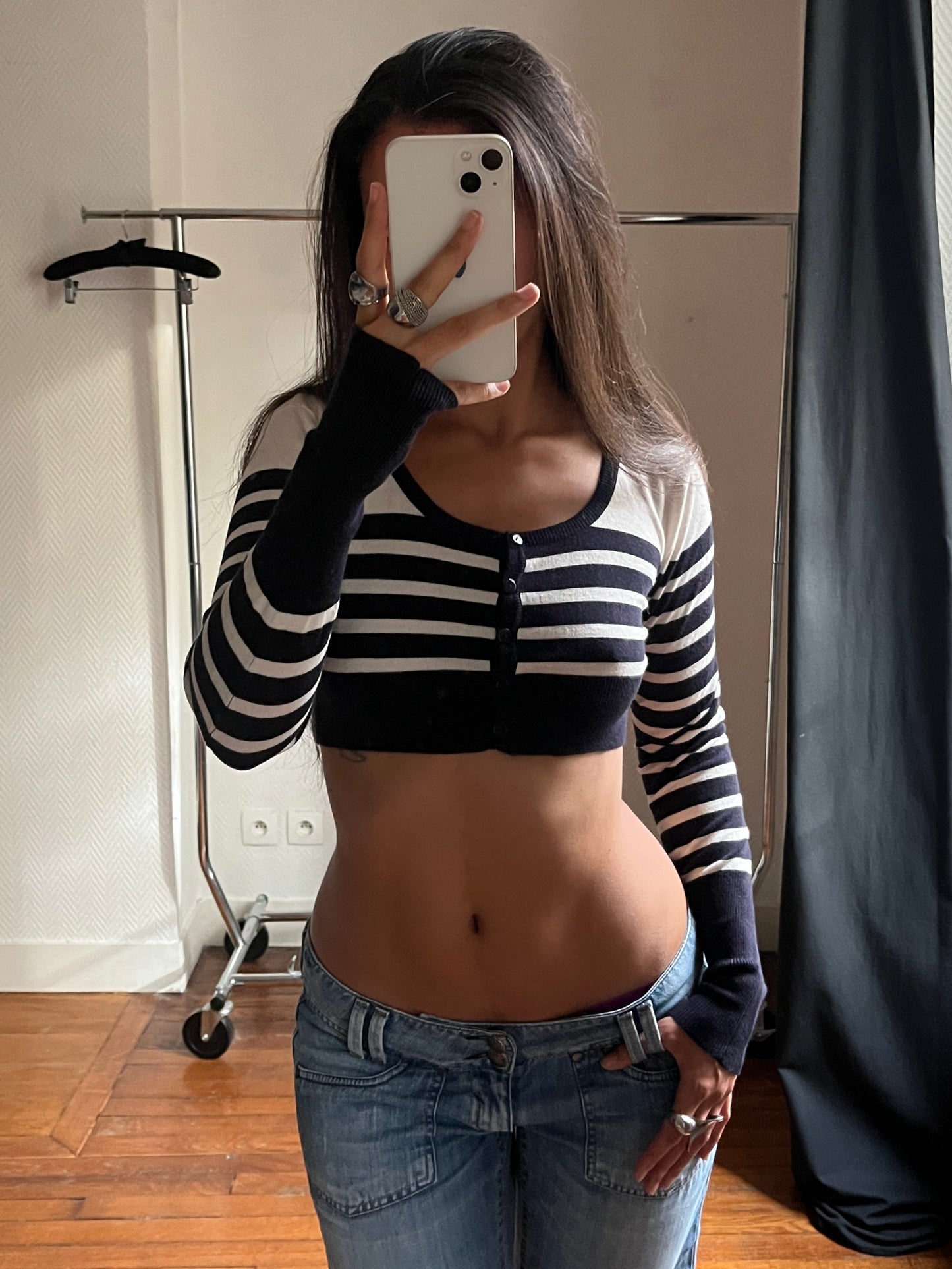 Vintage striped short cardigan