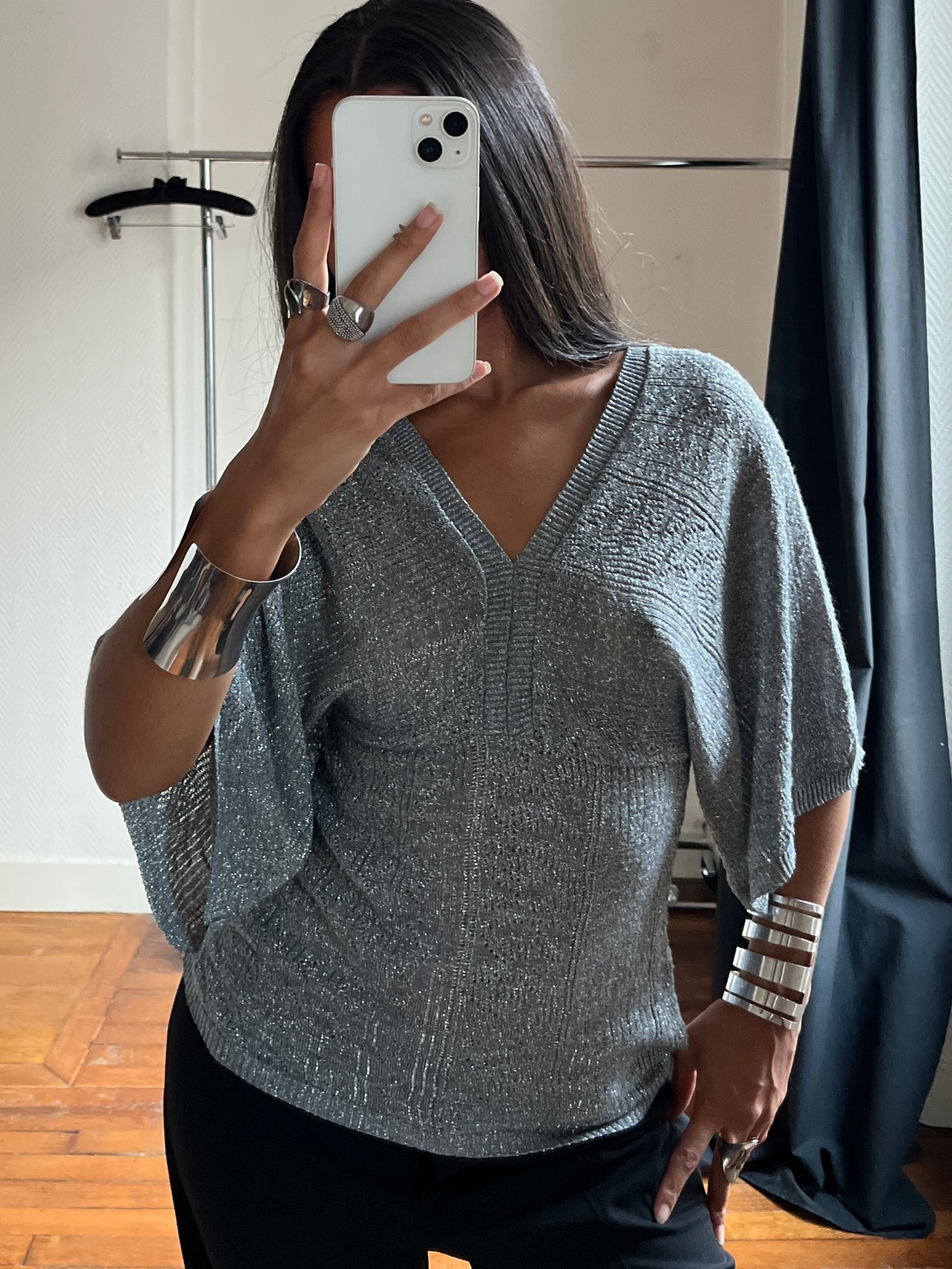 Vintage batwing grey sparkling top