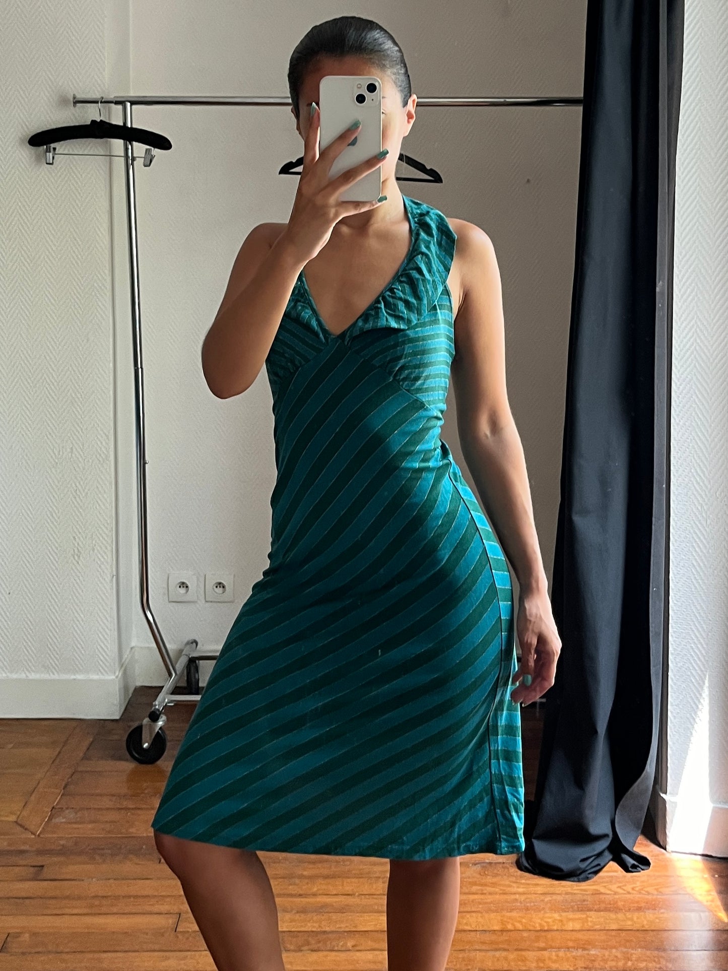 Vintage blue and green halter dress