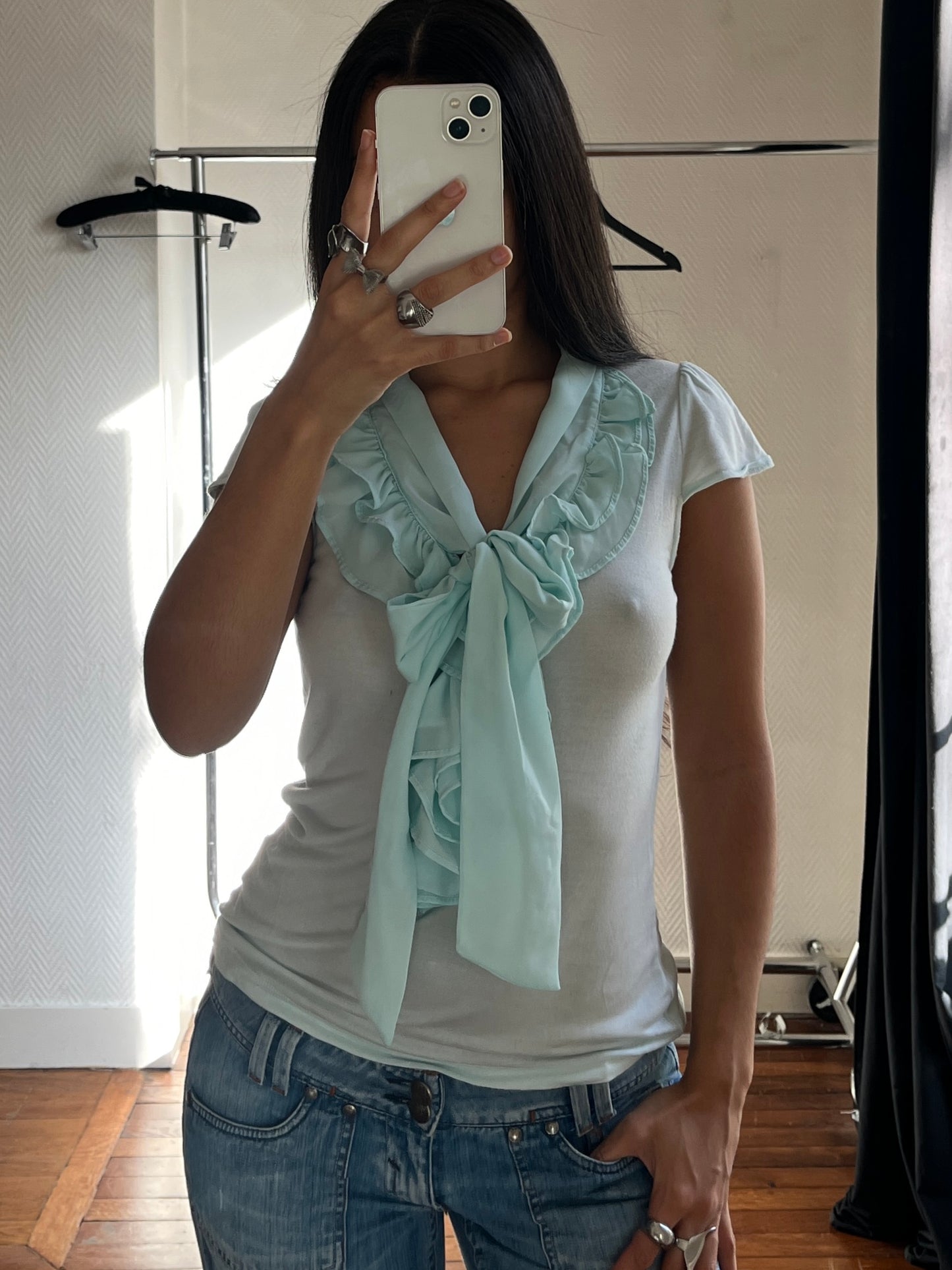 Vintage ruched light blue top
