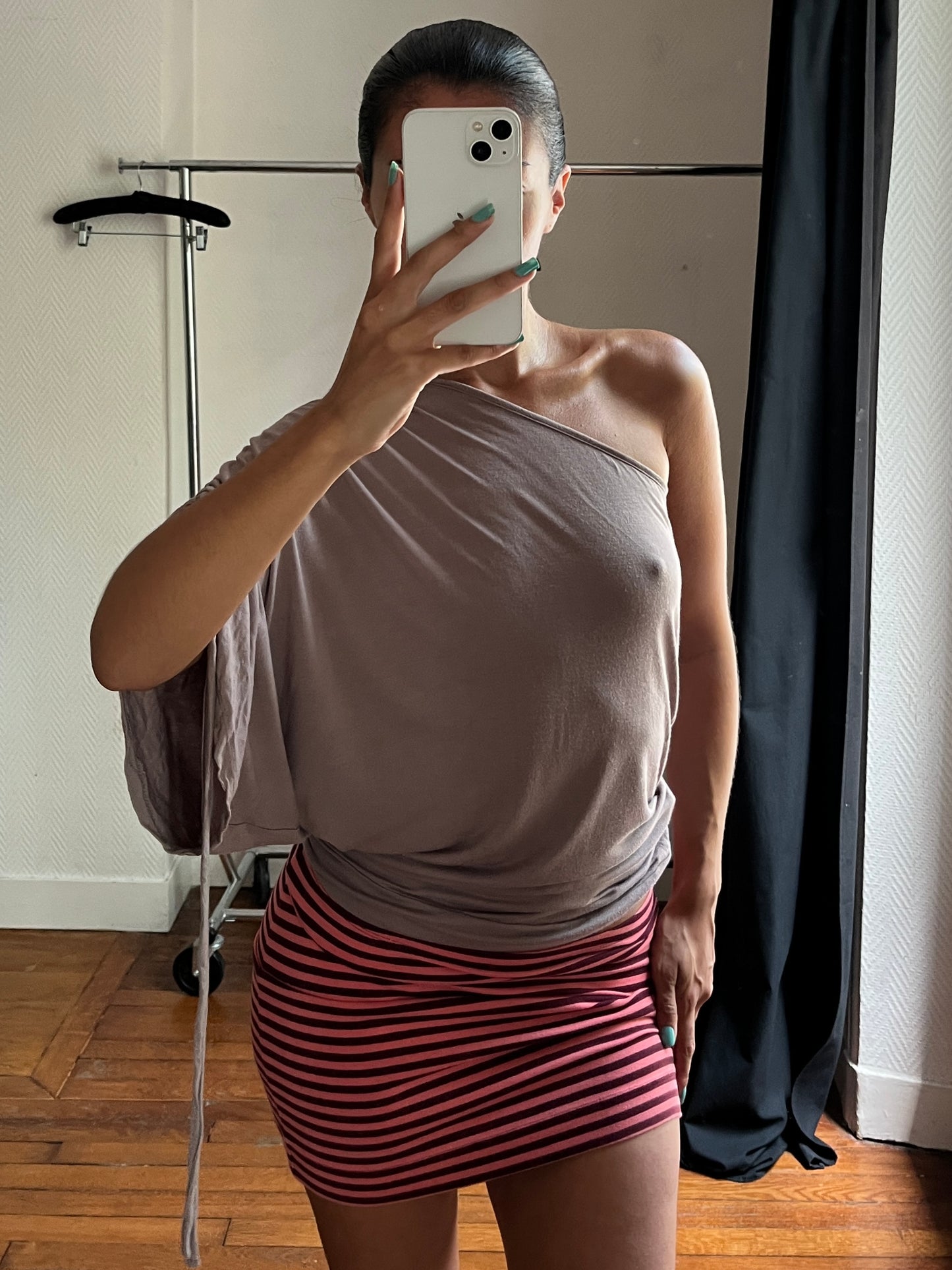 Vintage grey/brown asymmetrical draped top
