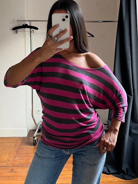 Vintage striped pink & grey top