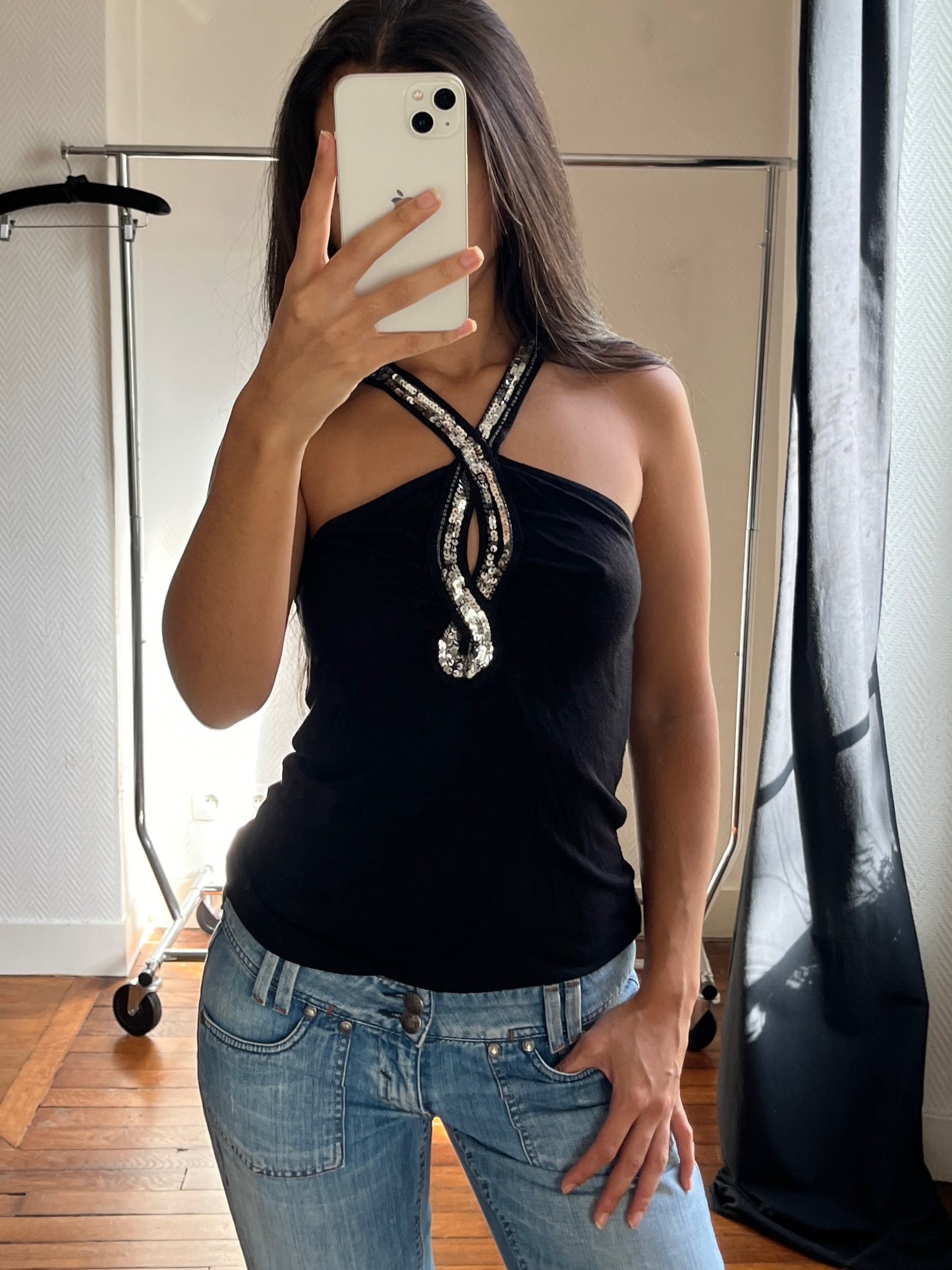 Vintage sequins black party top