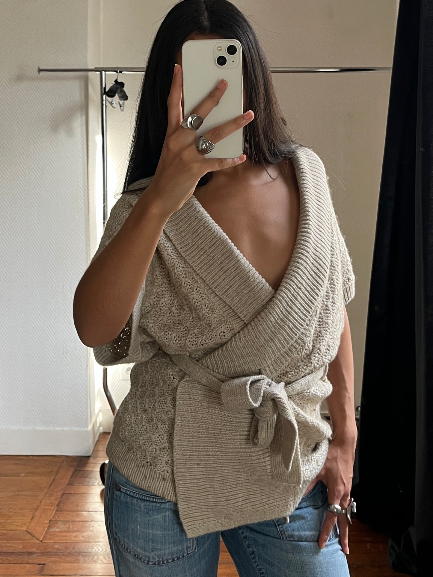 Vintage knitted beige wrap up cardigan