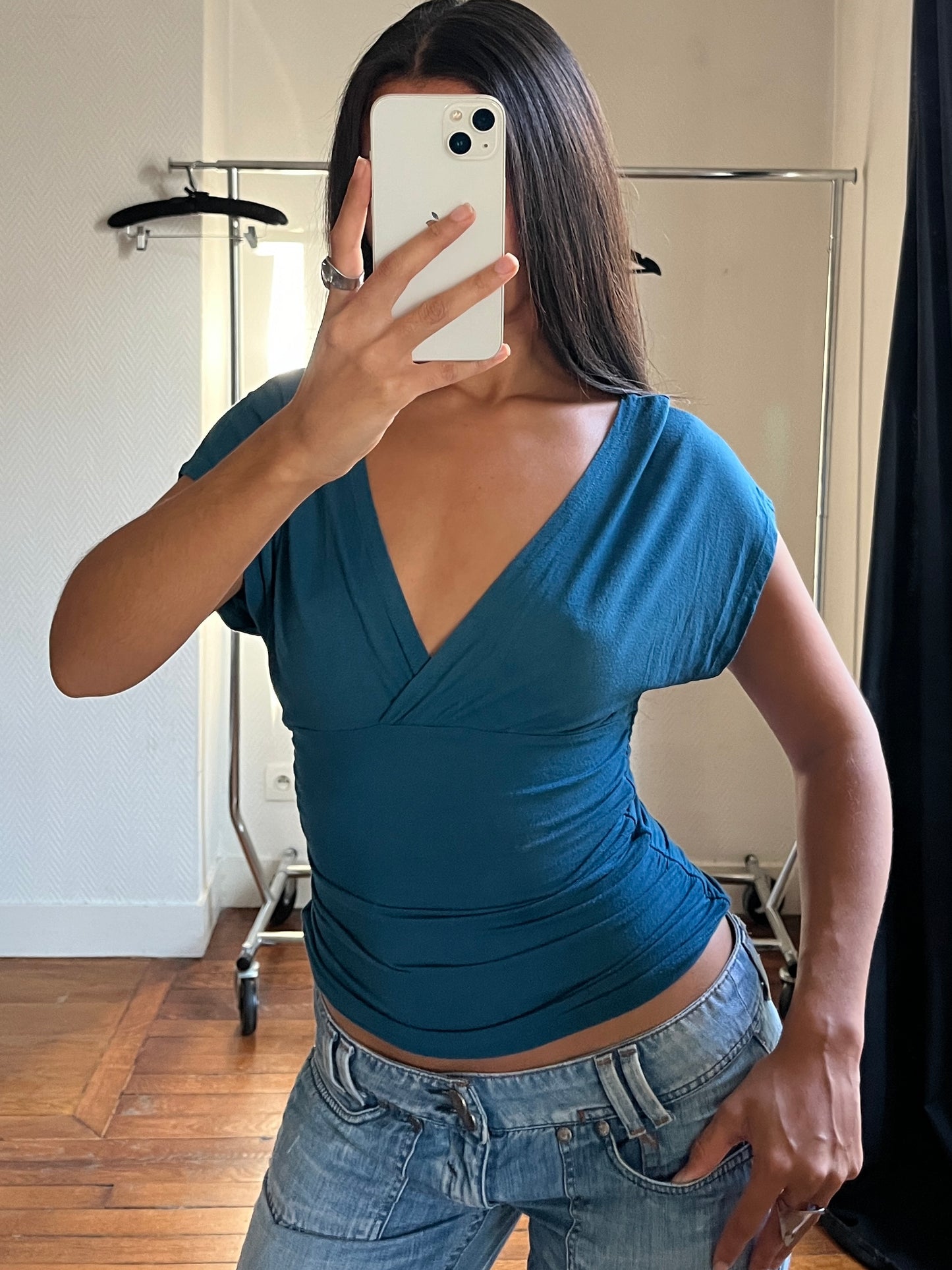 Vintage blue draped top