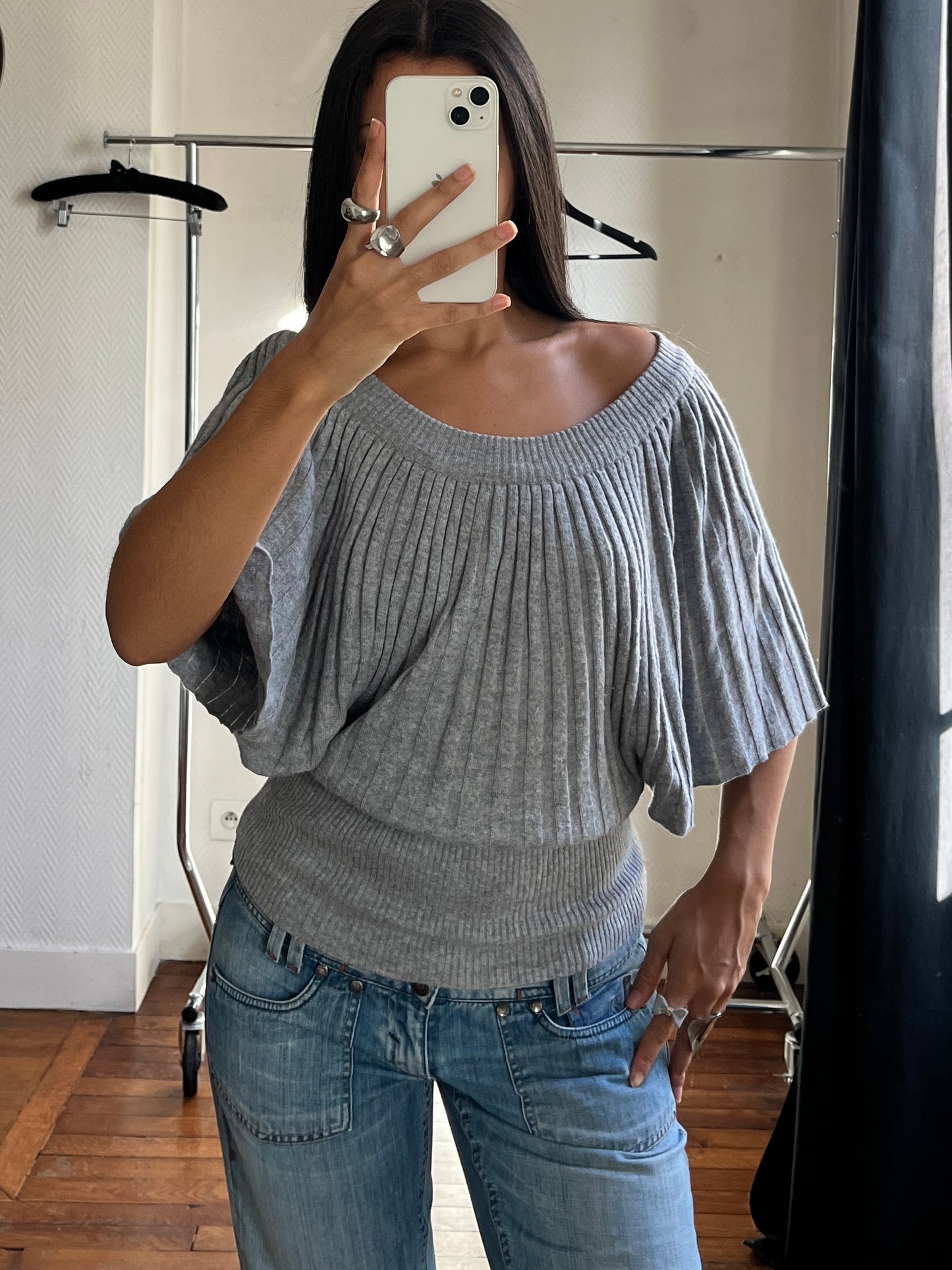 Vintage batwing grey knitted top