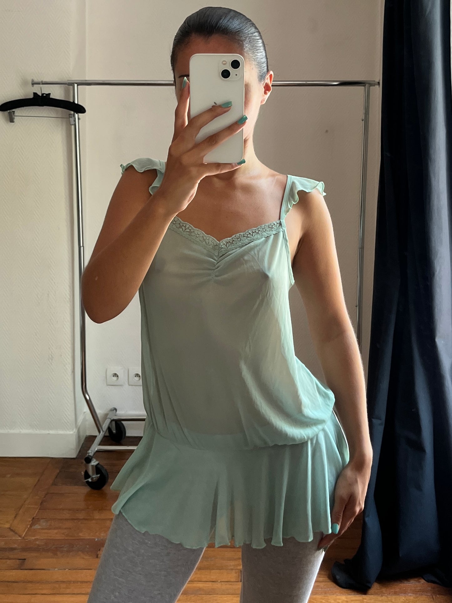 Vintage mint see through long top/mini dress