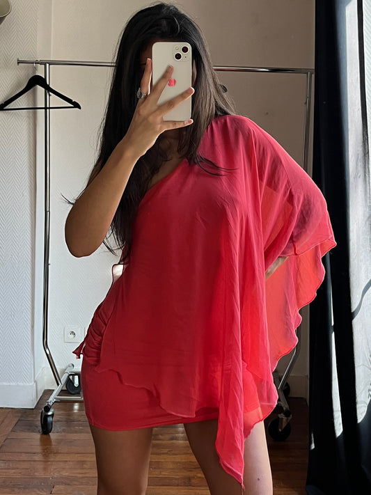 Vintage coral asymmetrical dress