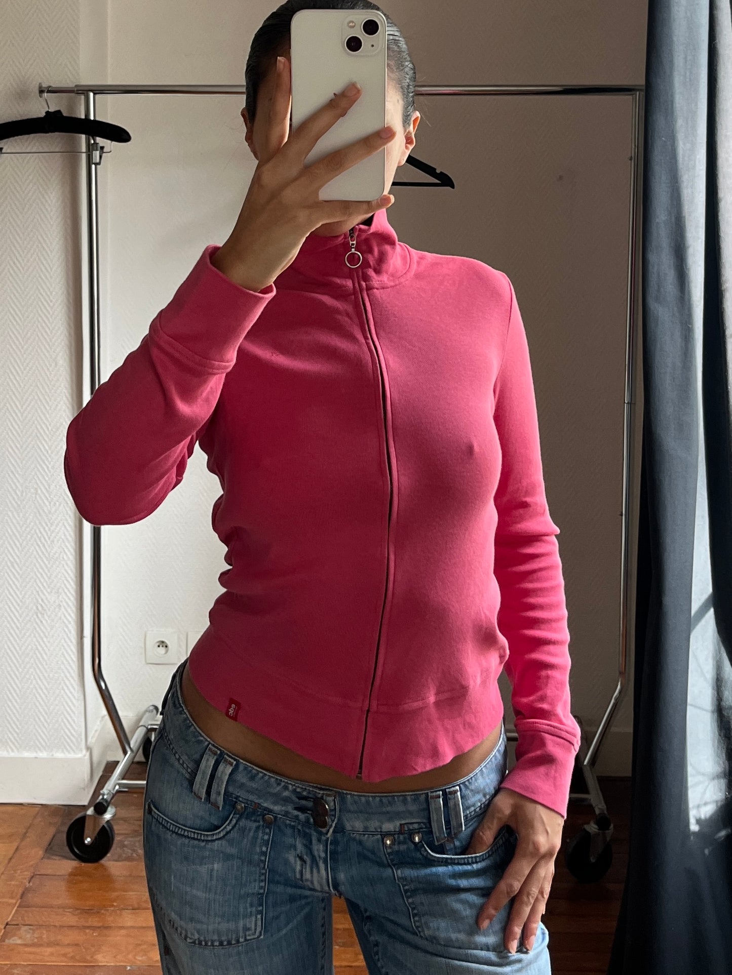 Vintage pink zip up sporty jacket